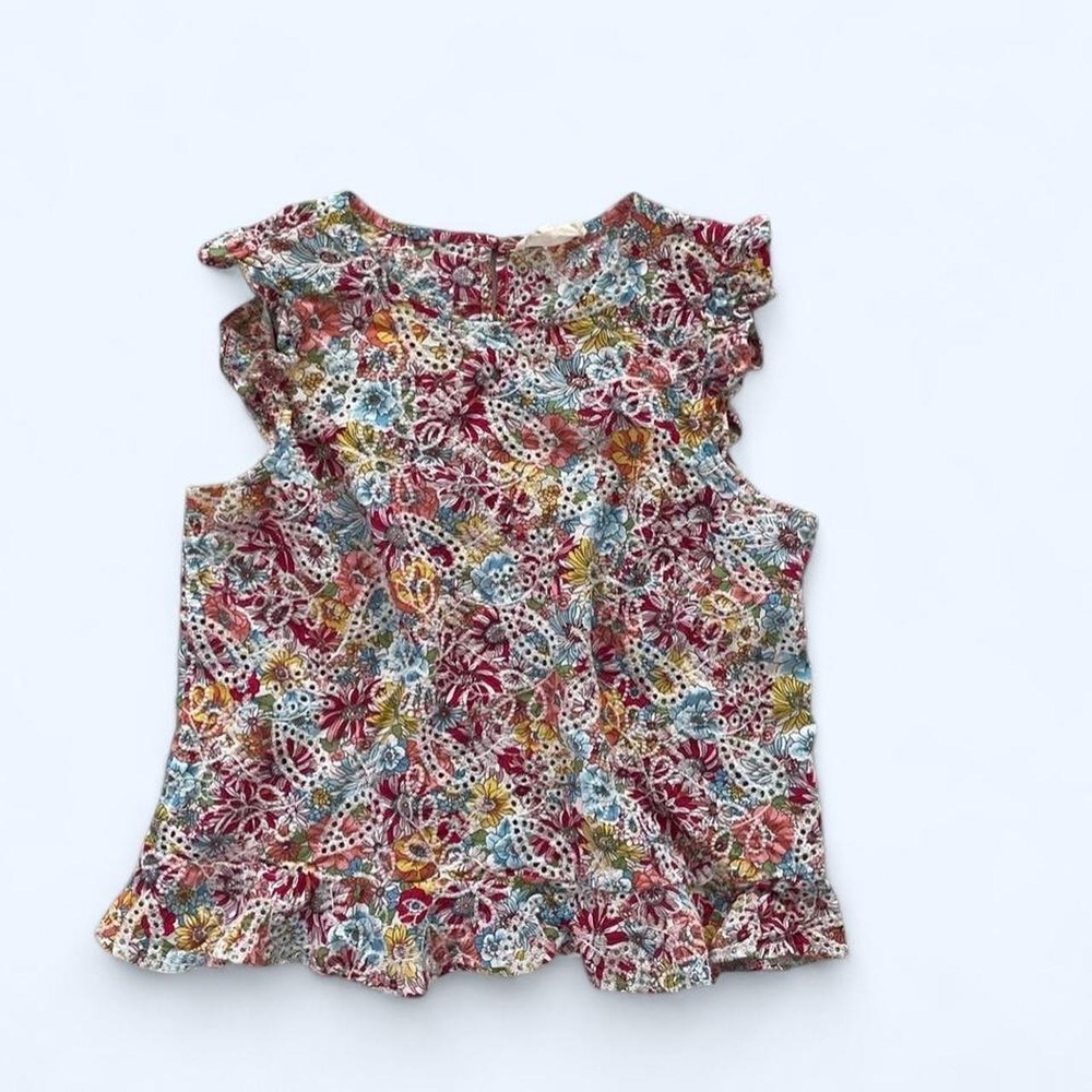 Floral multicolored embroidered eyelet top size L by Solitaire